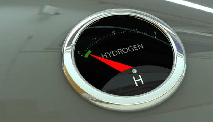 Picture of a fuel gauge with H and Hydrogen displayed on it