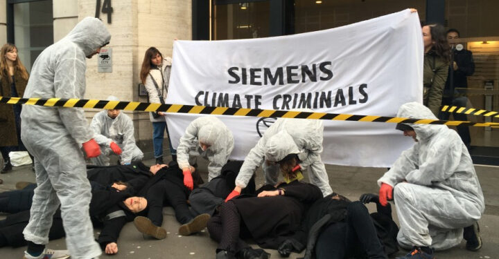 Extinction Rebellion stage ‘crime scene’ outside Siemens offices