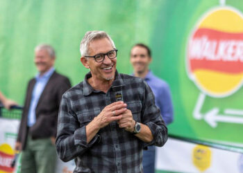 Gary Lineker opens football pitch made of recycled crisp packets